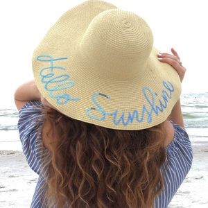 NWT Hello Sunshine Floppy Straw Sunhat Beach Brim